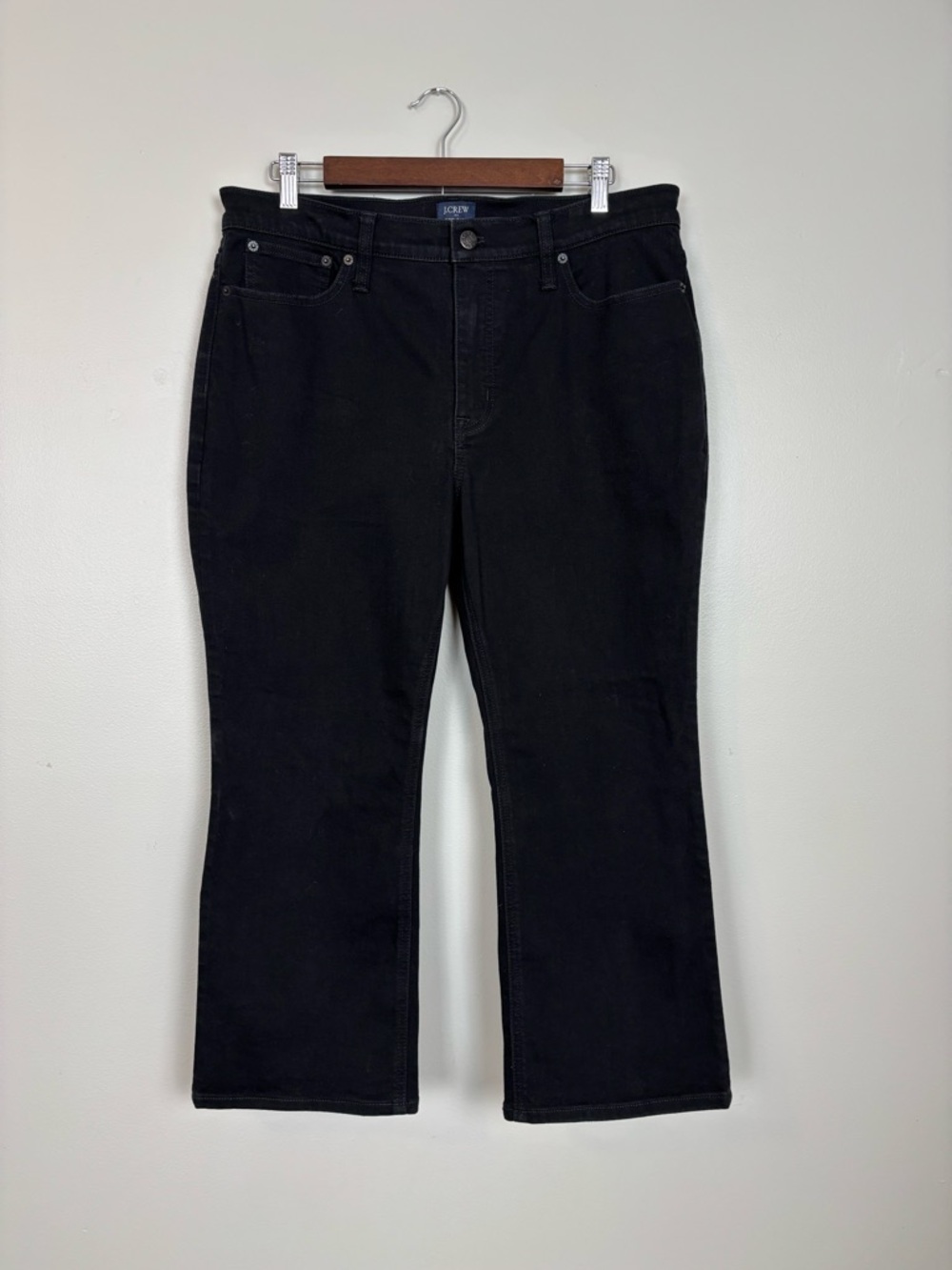 J Crew Factory Jeans Womens 32 Petite Black Mid Rise Flare Crop Denim